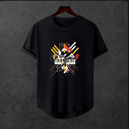  Unisex Oversize Modern Boy Pamuklu Etek Oval Siyah Baskili T-shirt